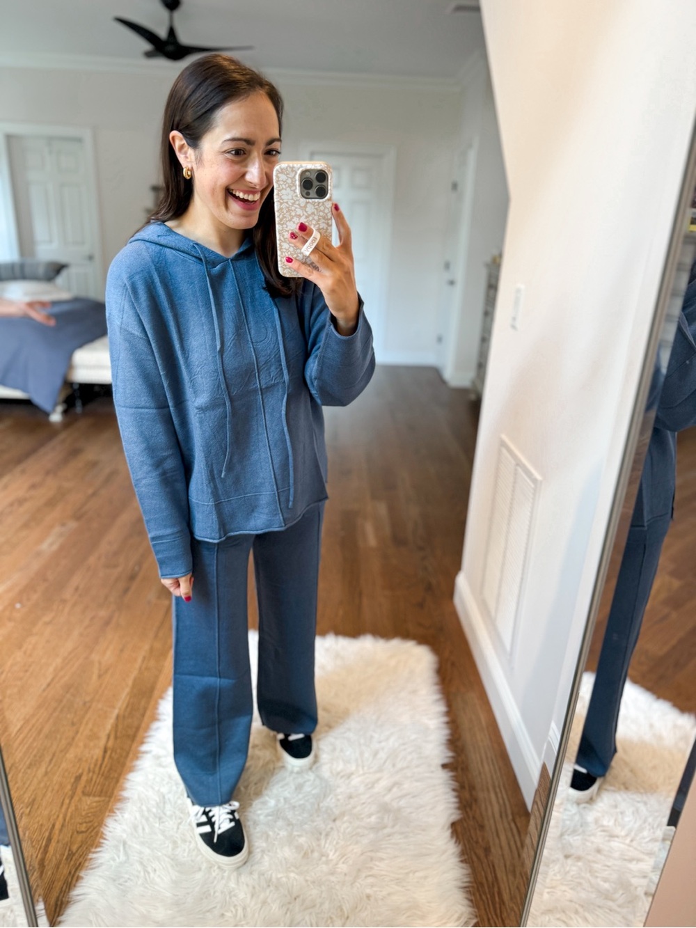 Relaxed Wide-Leg Knit Set in Dusty Blue - Hoodie & Pants